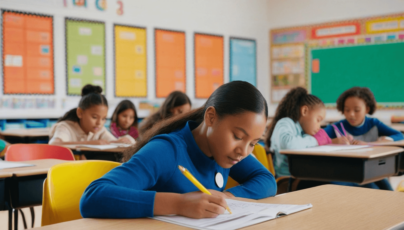 Diverse classroom of students engaged in learning